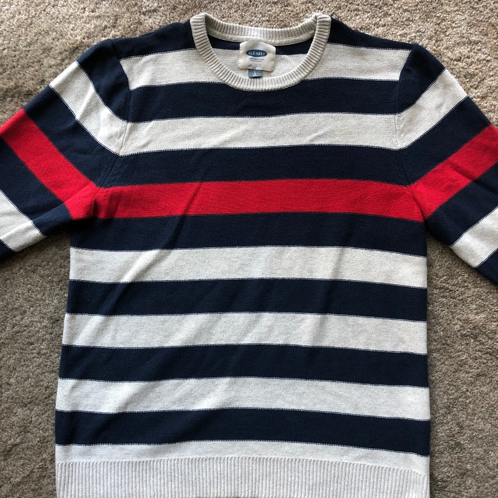 Old Navy Oatmeal, Navy and Red Stripe Sweater